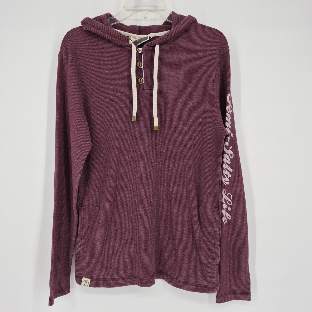 Holloway Waffle Knit Pullover Hoodie Women's Sz S‎ Maroon Burgundy Henley Top
